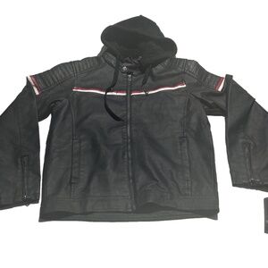 NWT Distortion‎ Jacket Faux Leather Men's Black Sz Medium Hoodie Top Motorcycle